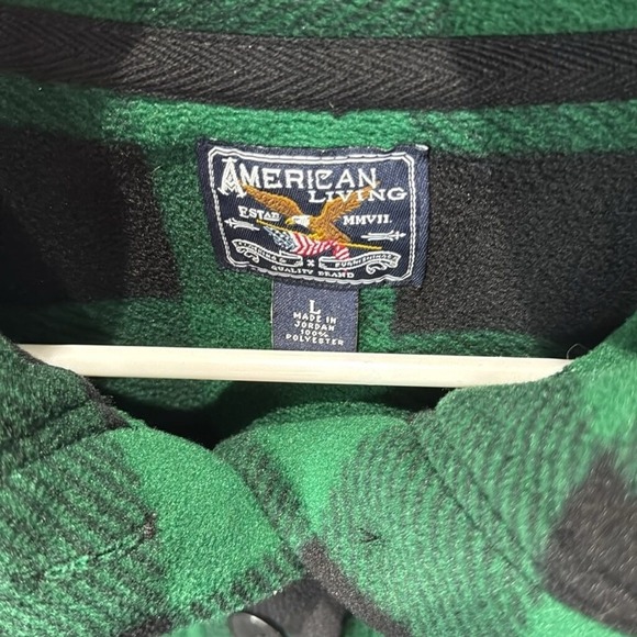 American Living Green Buffalo Plaid Fleece Pullover Collared Button Top - Picture 2 of 5